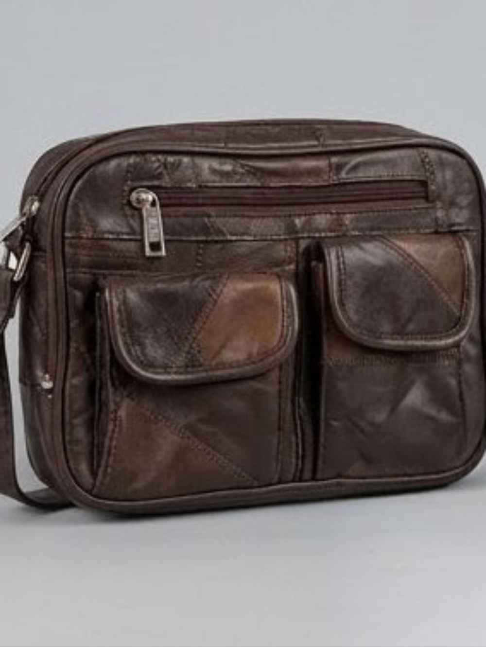 BENTLEY VTG Brown Patchwork Genuine Leather Multi-Pocket Crossbody Bag